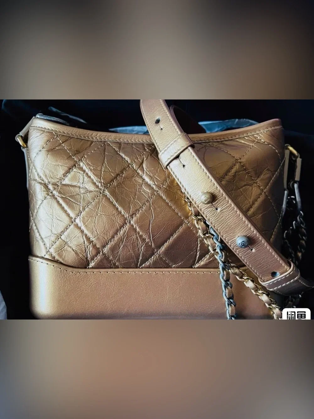 CHANEL Metallic Gold Quilted Shoulder Bag with Chain Strap